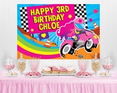 Dirt Bike Girl Birthday Backdrop Printable/ Motocross Girl Pink Backdrop/ Pink Motorbike Backdrop Editable Party Printable Il_170x135