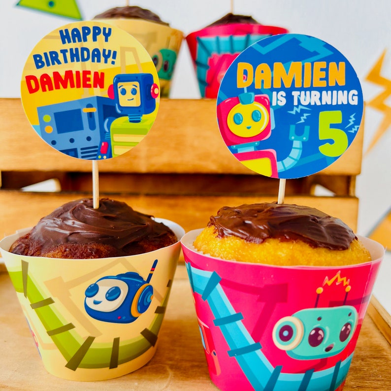 Robots Party Cupcake Toppers Printable/ Robotics Science Cupcake Topper Party Decorations Printable