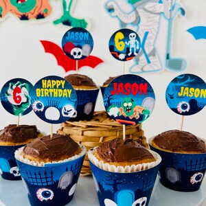 Monster Mini Golf Birthday Cupcake Topper/ Halloween Monster Golf Party Cupcake Topper