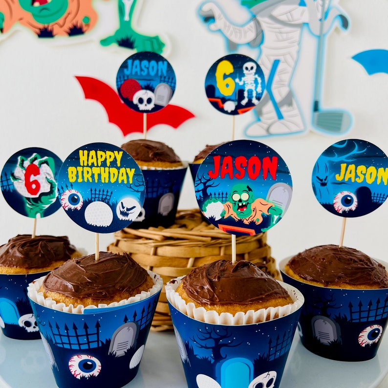 Monster Mini Golf Birthday Cupcake Topper/ Halloween Monster Golf Party Cupcake Topper
