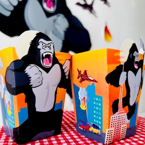 Sjabloon Gorilla Party-bedankje | Feestbedankjes Great Ape, snackdoos Gorilla Jungle-feestbedankje, popcorndoos afdrukbaar