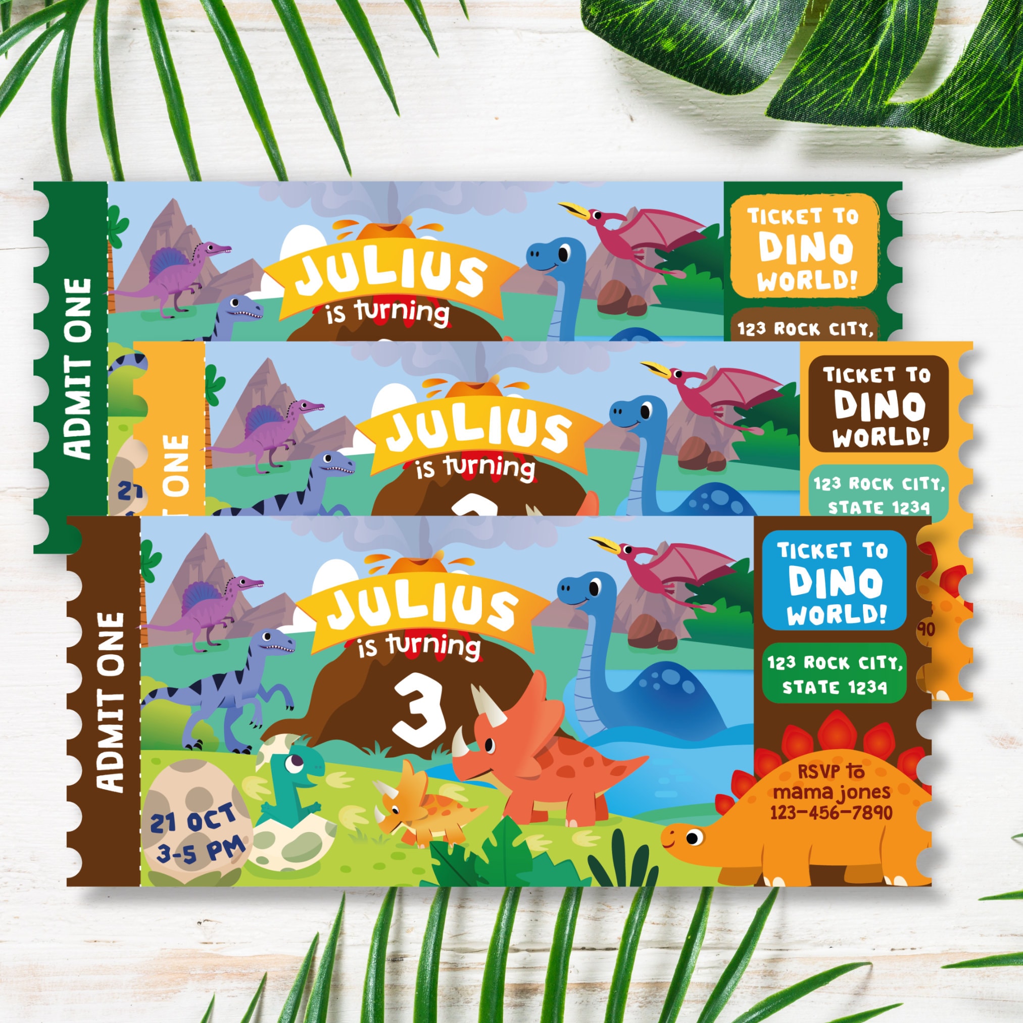 Dinosaur Themed Park Ticket Invitation EDITABLE Printable | Prehistoric ...