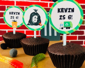 Garbage Truck Cupcake Topper, Editable Waste Management Party (Printable)