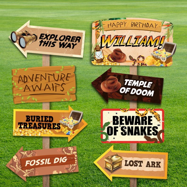 Indiana Jones Birthday Party Signs, Adventure Explorer Printable ...