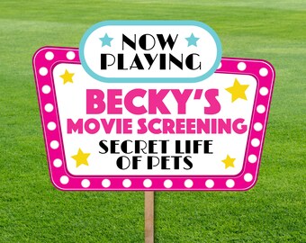 Editable Movie Night Yard Sign, Backyard Party Decor (Printable)