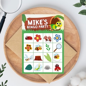 Bugs and Insects Birthday Bingo Game EDITABLE Printable | Outdoor Bug Hunt Party Activity, Nature Themed Games Night Bingo Cards Printable