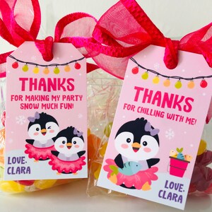 Penguin Girl Party Favors Gift Tags EDITABLE Printable/ Pink Christmas Penguin Winter Wonderland Gift Tag Printables
