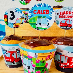 Car Wash Transportation Party Cupcake Toppers/ Carls Car Wash Vehicles Party Decorations