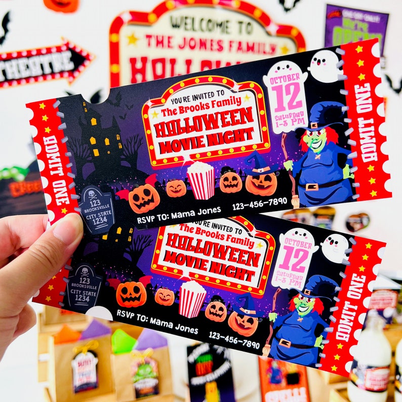 Halloween Movie Night Party Ticket Invitation Printable/ Halloween Movie Concession Ticket Birthday Invitation