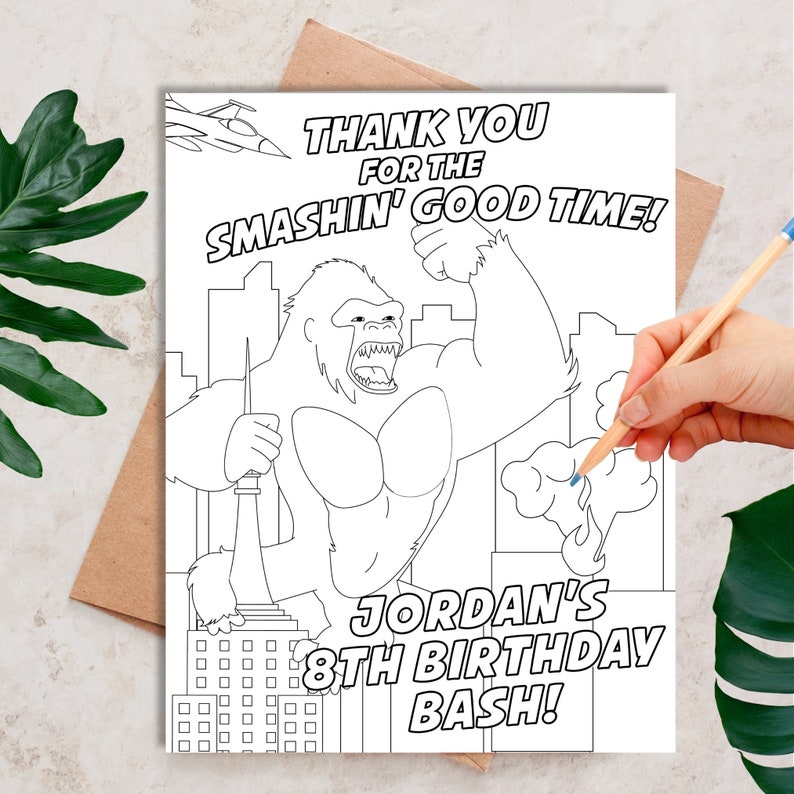 King Kong Birthday Coloring Page, Planet of the Apes Party Coloring Sheet for Kids, Gorilla Party Activity Children, Jungle Birthday Game, Chimpanzee Party Activity, Entertainment, Skull Island Games, Coloring Activity Page