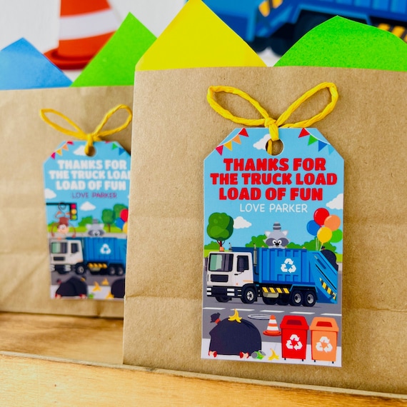 Blue Garbage Truck Party Favors Gift Tags/ Blue Trash Truck Trash Bash