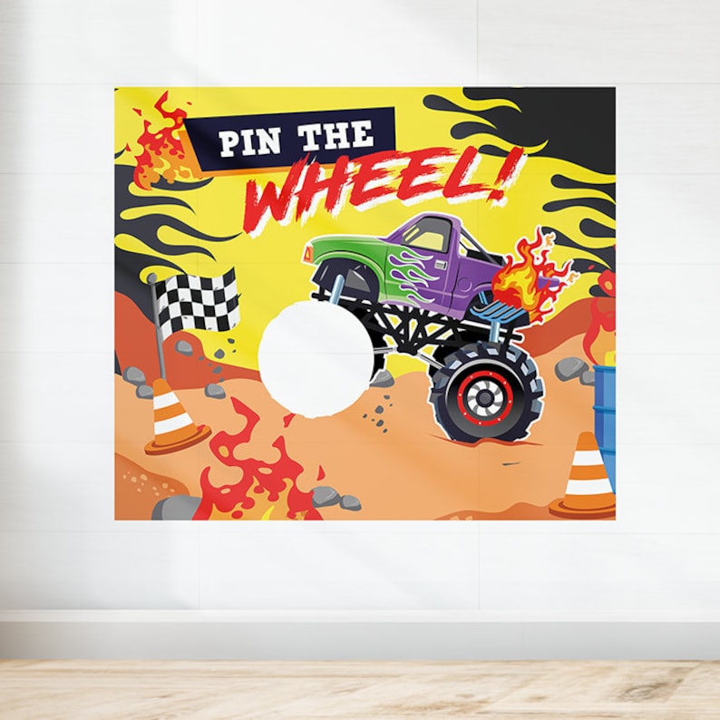 Monster Truck Party Game Activity Sheet Coloring Placemat Monster Jam Party Pin the Wheel Game Bingo Game Tossing Game