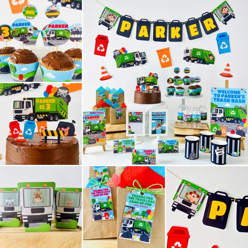 Garbage Truck Party Decorations Kit/ Trash Bash Waste Management Party Decor EDITABLE Printable image 1