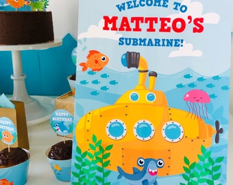 Yellow Submarine Party Sign, Under the Sea Decor (EDITABLE Printable)