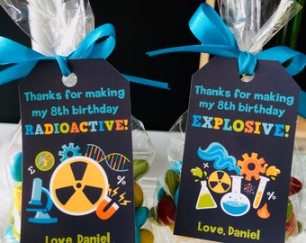 Mad Science Gift Tags, Scientist Party Favors (Editable, Printable)