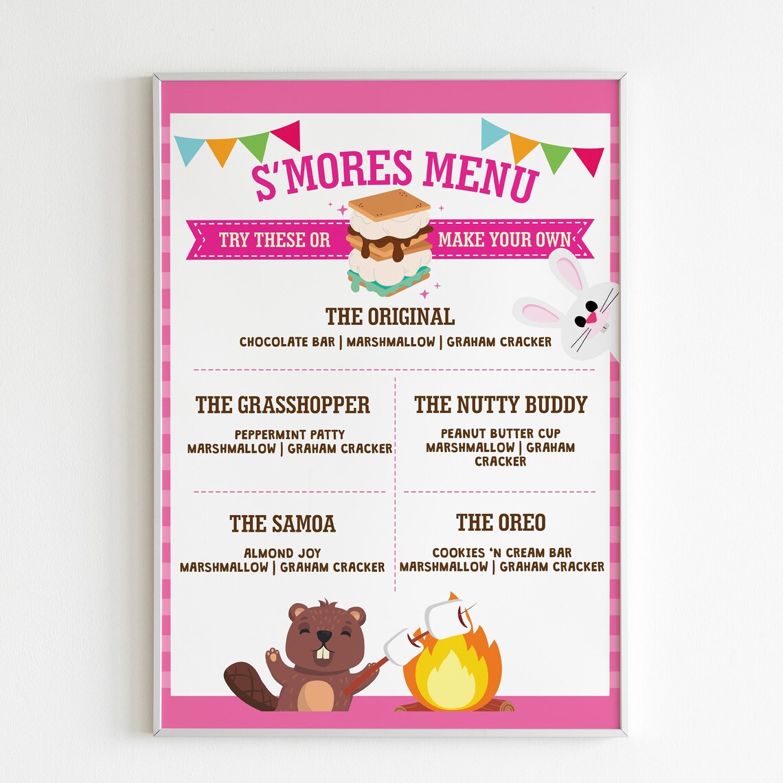 S'mores Menu Sign Printable/ Glamping Smores Party Sign - Etsy