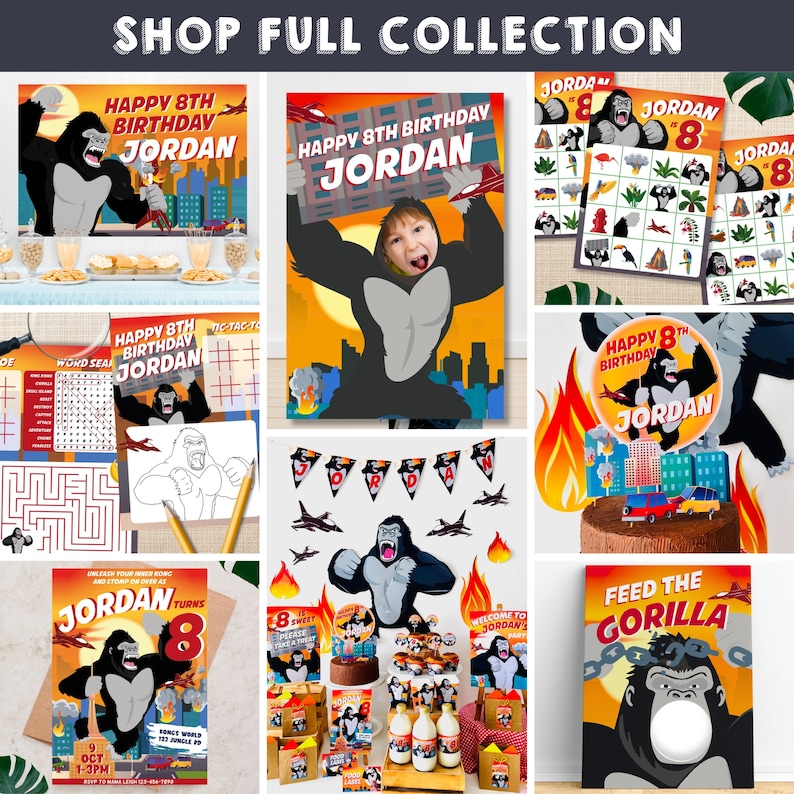 King Kong Party, Planet of the Apes Birthday Party, Black Gorilla Party, Jungle Birthday Bash, Chimpanzee Party Activity, Entertainment, Skull Island Games