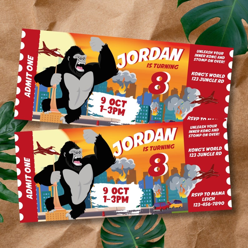 Kong Skull Island Party Ticket Invitation, King Kong Party, Planet of the Apes Party, Kong Skull Island Party, Legend of Tarzan, Rampage Movie Party, Black Gorilla Themed Birthday Party Decorations, Kingdom of the Apes | King Kong Party Ticket
