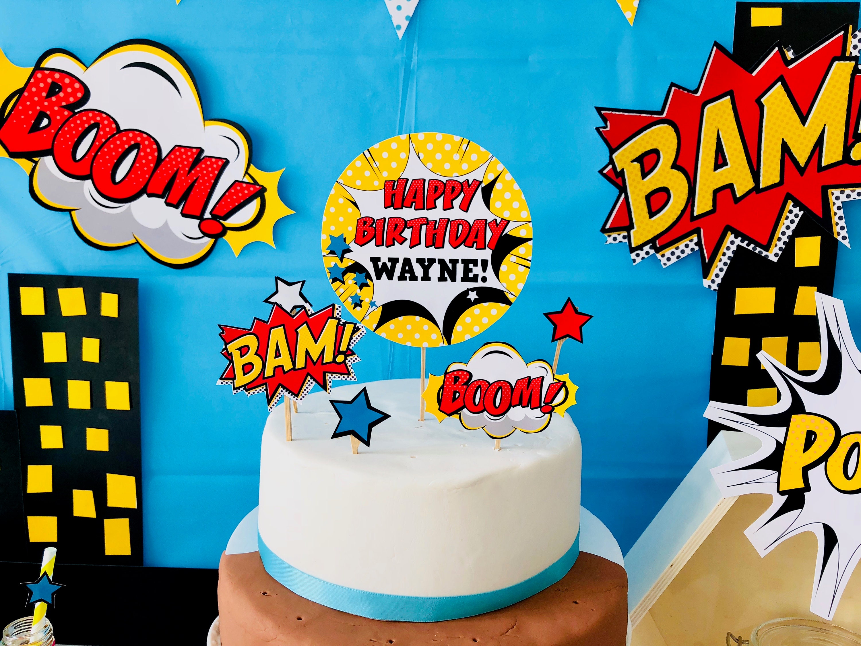 Superhero Cake Topper/ Birthday Cake Topper EDITABLE Printable