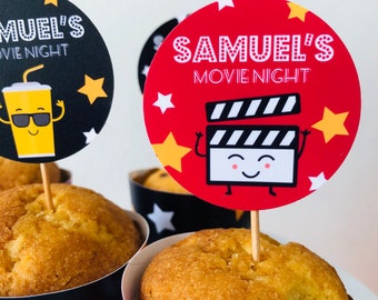 Movie Night Cupcake Topper and Wrapper Set (Editable, Printable)