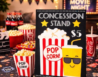 Movie Night Concession Stand Sign | Editable Hollywood Party Decoration Printable