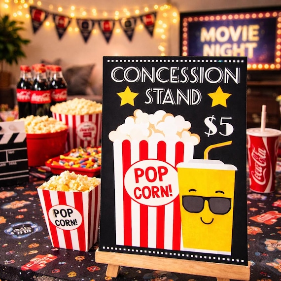 Movie Night Concession Stand Sign | Editable Hollywood Party Decoration Printable