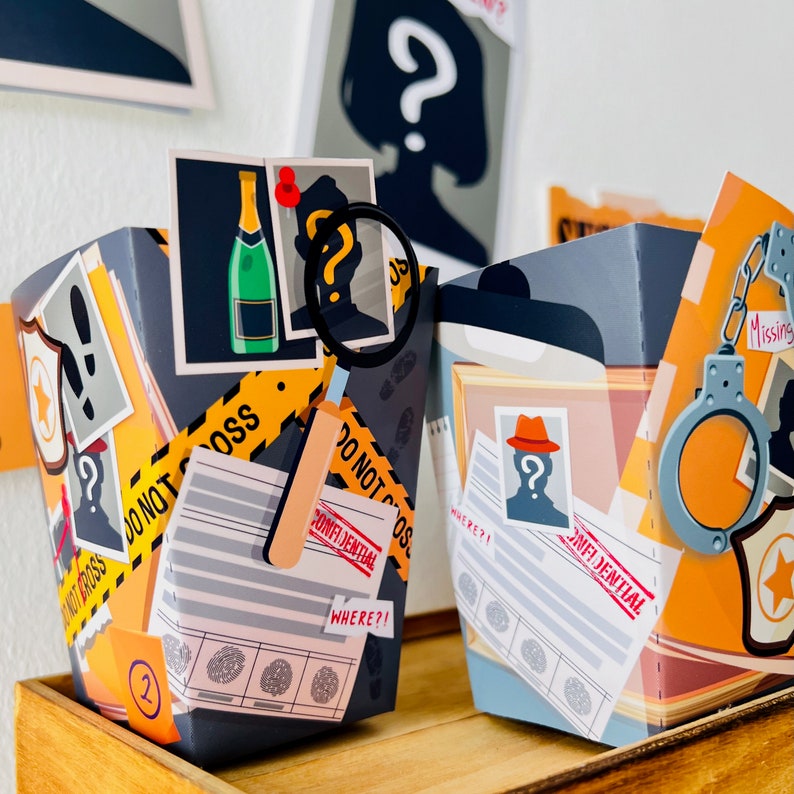 Detective Party Favor Box Template | Murder Mystery Party Favor, Secret Agent Party, Spy Party Party Decoration | Sherlock Holmes Party | Favor Container, Snack Box, Popcorn Box Template