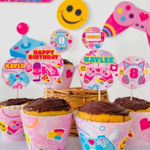 Gamer Girl Party Cupcake Toppers Editable Party Printable/ Pink Video Gaming Cupcake Topper Party Decoration Editable Printable