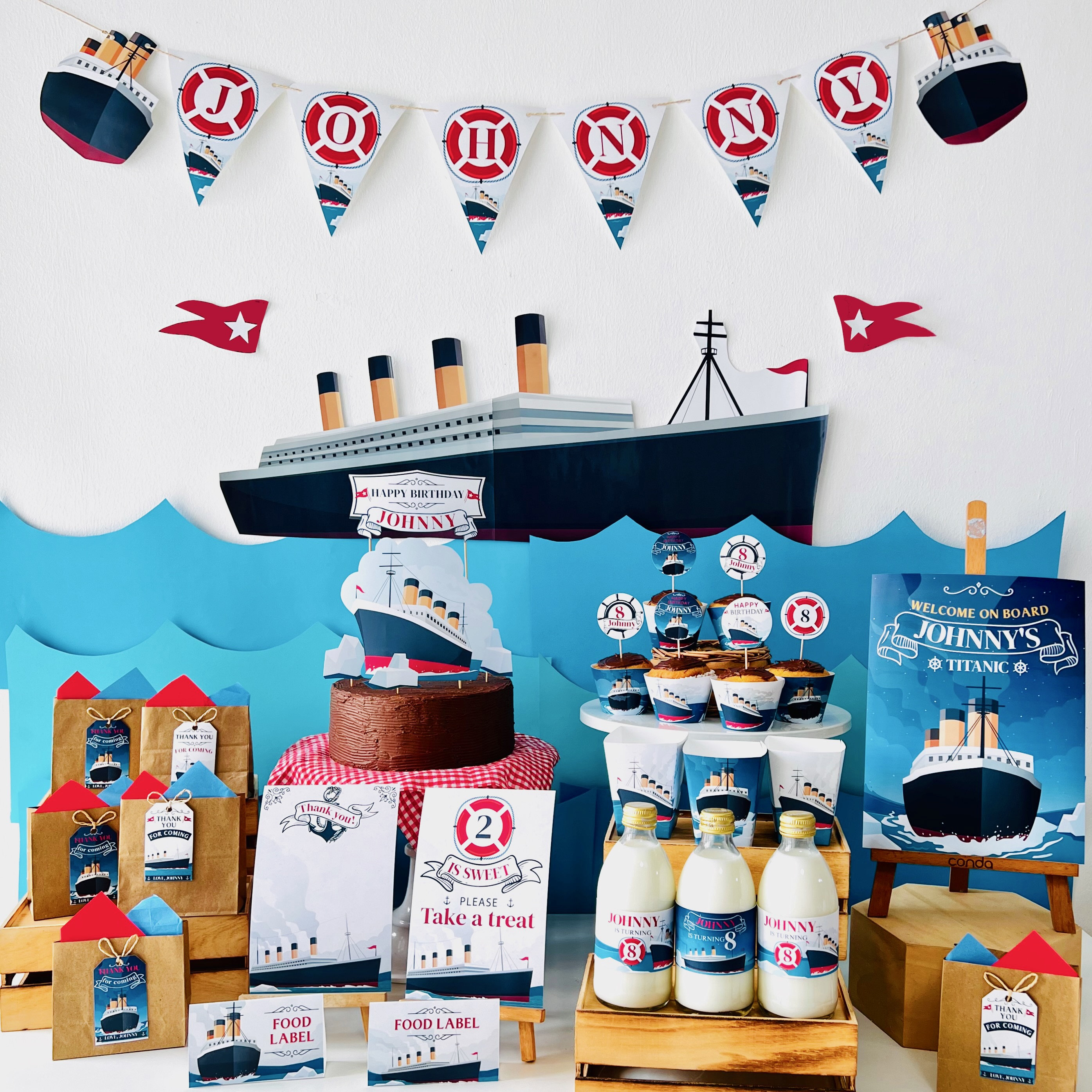 Titanic Birthday Party Decorations Kit | Editable Invite, Banner, Cake