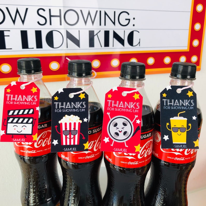 Hollywood Movie Night Gift Tags with retro theatre design