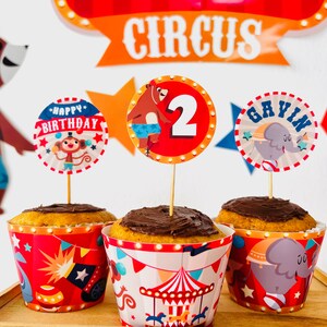 Circus Animals Party Cupcake Toppers Printable | Birthday Carnival Big Top Party Dessert Toppers, Greatest Magic Show Cake Toppers, Greatest Showman Party Decoration