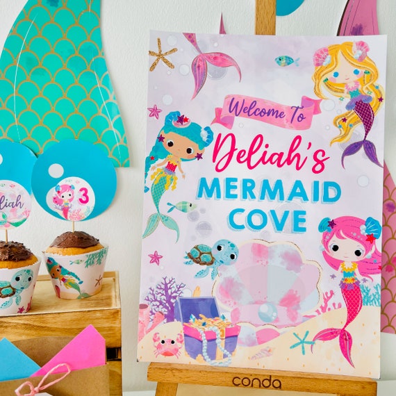 Mermaid Birthday Party Welcome Sign Editable Printable/ Mermaid Party ...