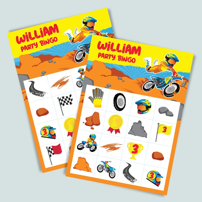 Dirt Bike Party Game Bingo
