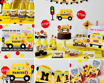 Wheels on the Bus Birthday Editable Party Kit Printables/ Yellow School Bus Party Decorations Printable Kit