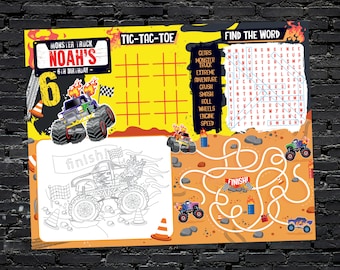 Monster Truck Party Placemat, Coloring & Games (Printable)