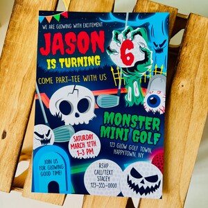 Monster Mini Golf Birthday Invitation/ Halloween Monster Golf Party Invite