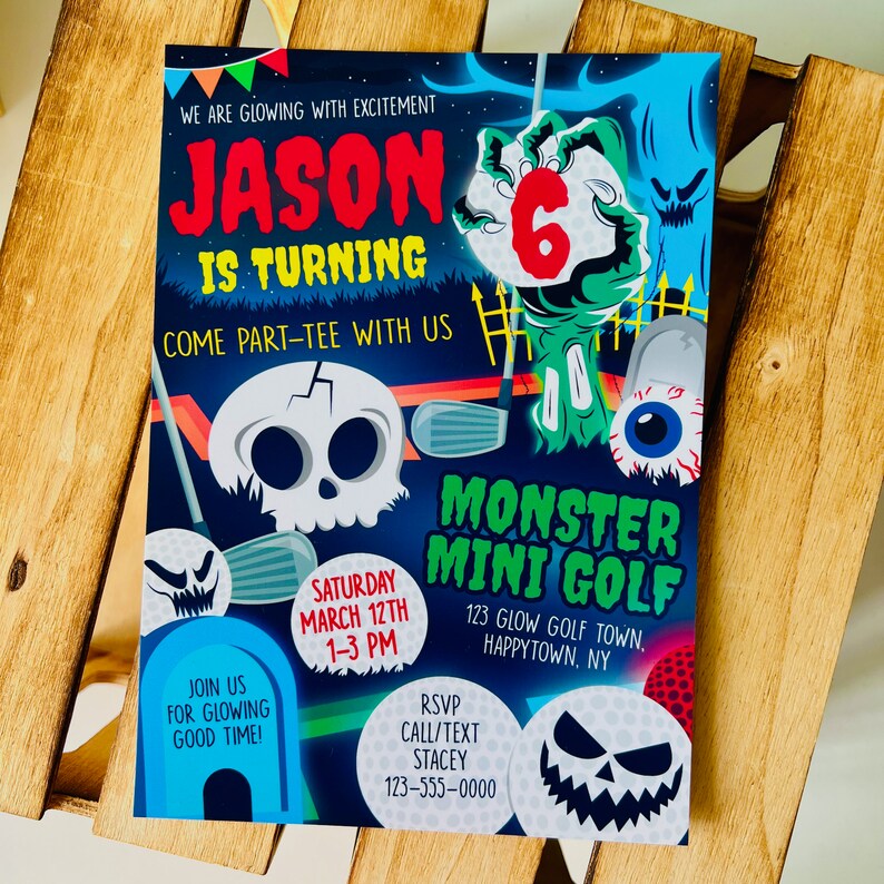 Monster Mini Golf Birthday Invitation/ Halloween Monster Golf Party Invite