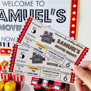 Movie Night Birthday Invitation Movie Ticket Editable Printable image 1