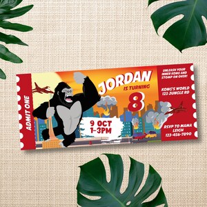 Kong Skull Island Party Ticket Invitation, King Kong Party, Planet of the Apes Party, Kong Skull Island Party, Legend of Tarzan, Rampage Movie Party, Black Gorilla Themed Birthday Party Decorations, Kingdom of the Apes | King Kong Party Ticket