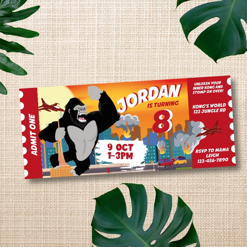 Kong Skull Island Party Ticket Invitation, King Kong Party, Planet of the Apes Party, Kong Skull Island Party, Legend of Tarzan, Rampage Movie Party, Black Gorilla Themed Birthday Party Decorations, Kingdom of the Apes | King Kong Party Ticket