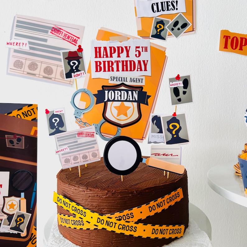 Detective Birthday Cake Topper Printable | Murder Mystery Party Dessert Topper, Secret Agent Party, Spy Party Party Decoration | Sherlock Holmes Party