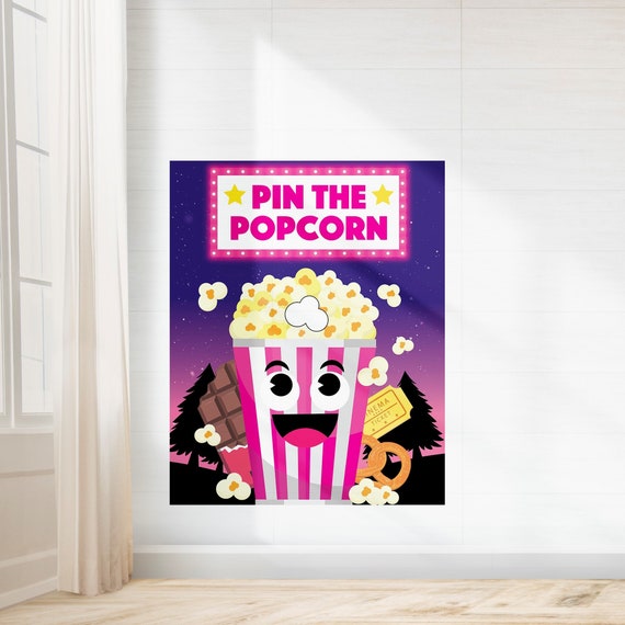 Movie Night Party Games/ Backyard Movie Popcorn Game/ Movie Birthday Party Pin the Popcorn Game Printable Il_570xn