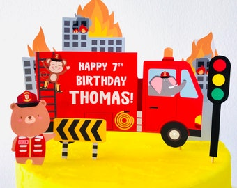 Fire Truck Cake Topper Printable/ Cute Animals Firefighter