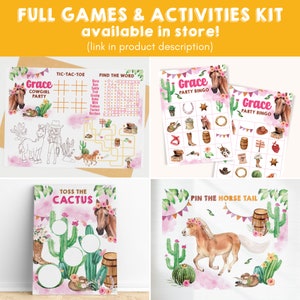 Horse Party Cowgirl Birthday Party Game Bingo Game