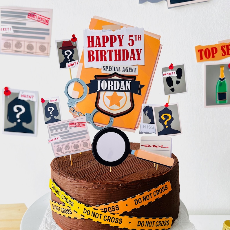 Detective Birthday Cake Topper Printable | Murder Mystery Party Dessert Topper, Secret Agent Party, Spy Party Party Decoration | Sherlock Holmes Party