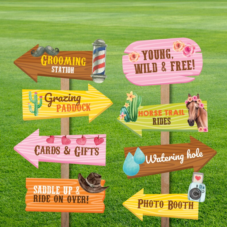 Horse Party Cowgirl Birthday Party Decorations Party Directional Signs