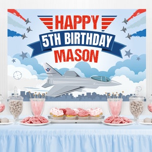 Top One Birthday Backdrop EDITABLE Printable | Fighter Jet Plane Birthday Banner, Fighter Pilot Party Decor, Military Jet Aviation Party