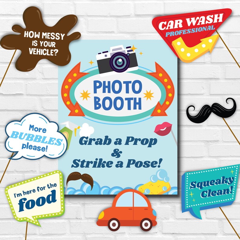 Car Wash Party Photo Booth Printable Kit/ Car Wash Party Photo Etsy
