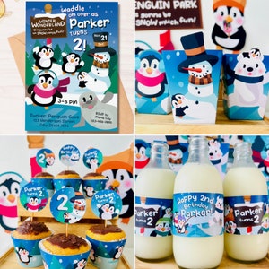 Penguin Party Decorations/ Penguin Winter Wonderland Christmas Birthday Party Decor Kit Printable