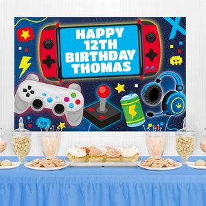 Pano de fundo de aniversário de videogame, festa editável para impressão, cenário de festa de gamer, decoração de festa de aniversário de jogos, editável e imprimível